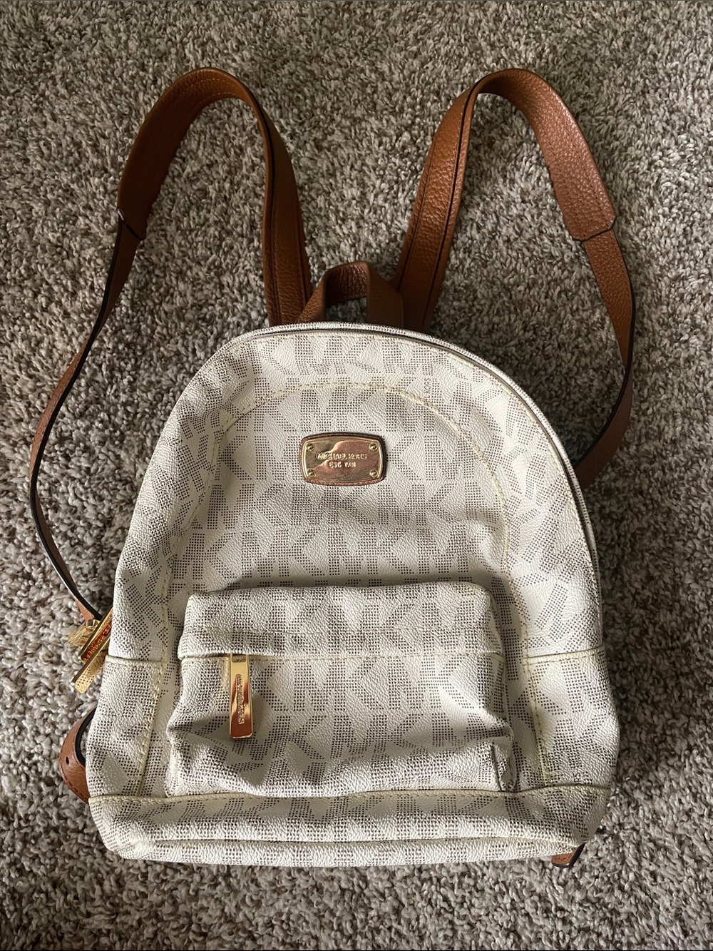 Michael Kors Cream and Brown Logo Mini Backpack
